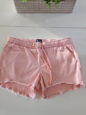 Scoop Light Pink Drawstring Frayed Hem Women's Shorts